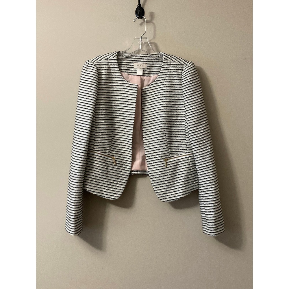 LOFT Striped Tweed Open-Front Cropped Blazer - Women's Size S